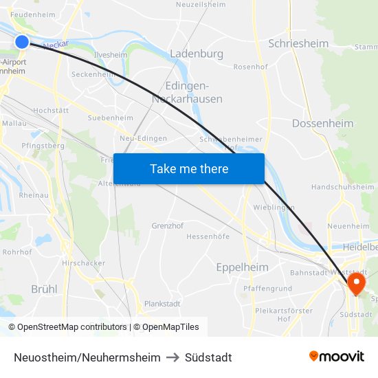 Neuostheim/Neuhermsheim to Südstadt map