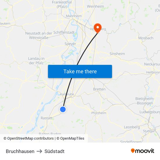 Bruchhausen to Südstadt map