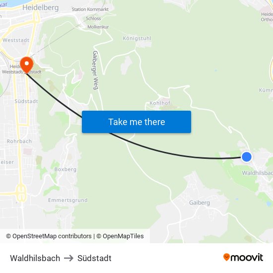 Waldhilsbach to Südstadt map