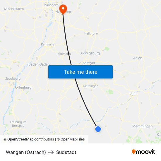 Wangen (Ostrach) to Südstadt map