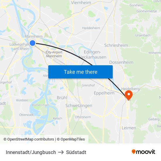 Innenstadt/Jungbusch to Südstadt map