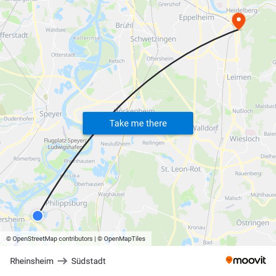 Rheinsheim to Südstadt map