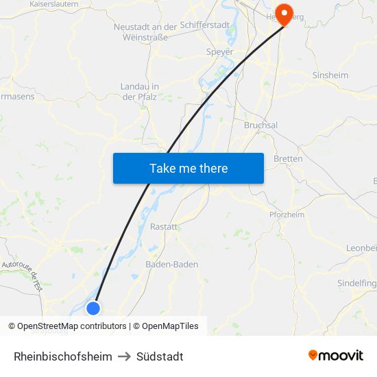 Rheinbischofsheim to Südstadt map