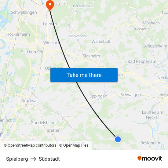Spielberg to Südstadt map