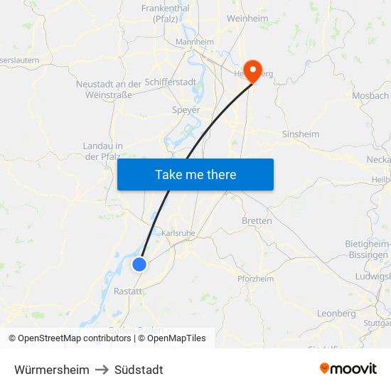 Würmersheim to Südstadt map