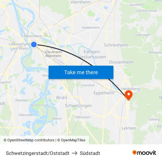 Schwetzingerstadt/Oststadt to Südstadt map