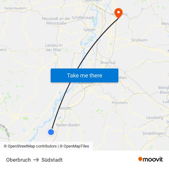 Oberbruch to Südstadt map