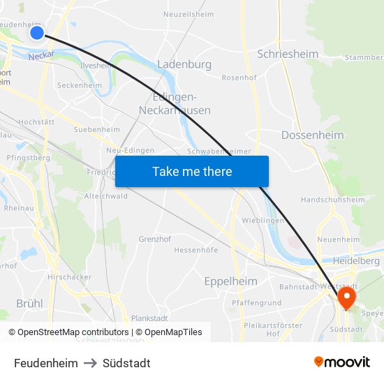 Feudenheim to Südstadt map