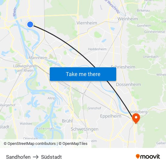 Sandhofen to Südstadt map