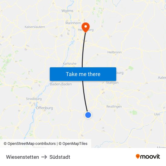 Wiesenstetten to Südstadt map