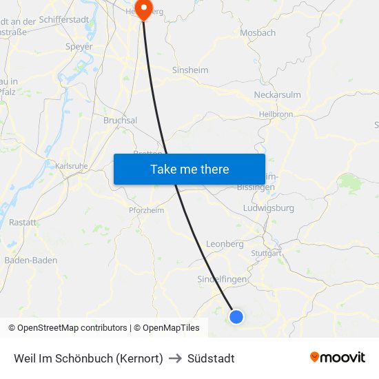 Weil Im Schönbuch (Kernort) to Südstadt map