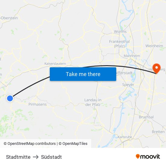 Stadtmitte to Südstadt map