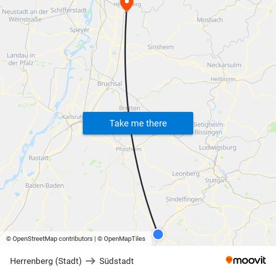 Herrenberg (Stadt) to Südstadt map