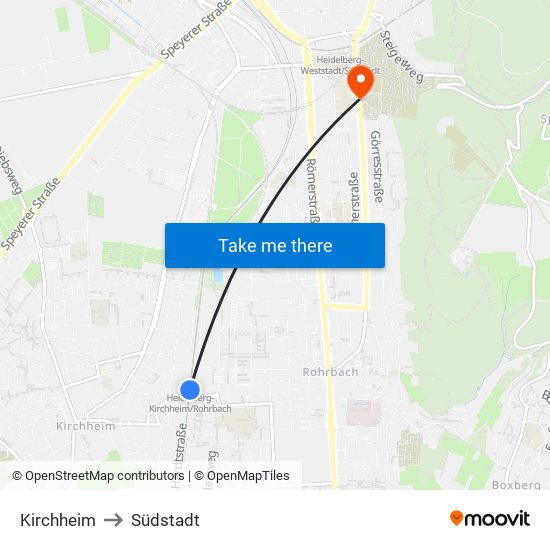 Kirchheim to Südstadt map