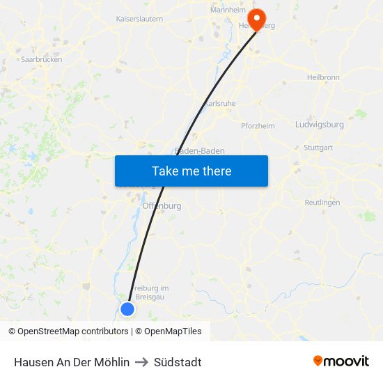 Hausen An Der Möhlin to Südstadt map
