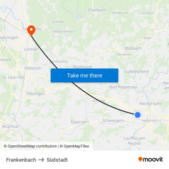 Frankenbach to Südstadt map