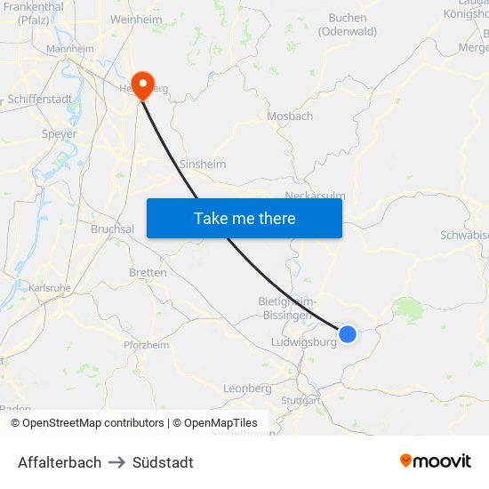 Affalterbach to Südstadt map