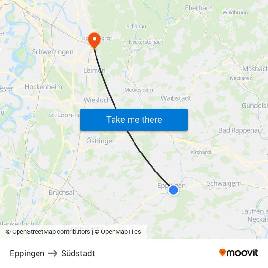 Eppingen to Südstadt map