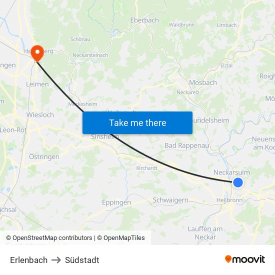 Erlenbach to Südstadt map