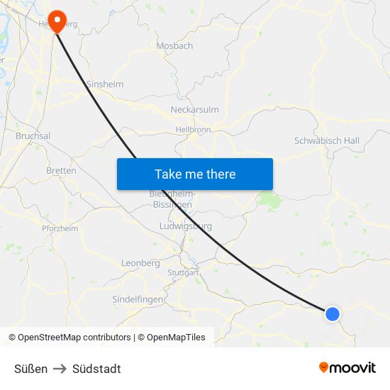 Süßen to Südstadt map