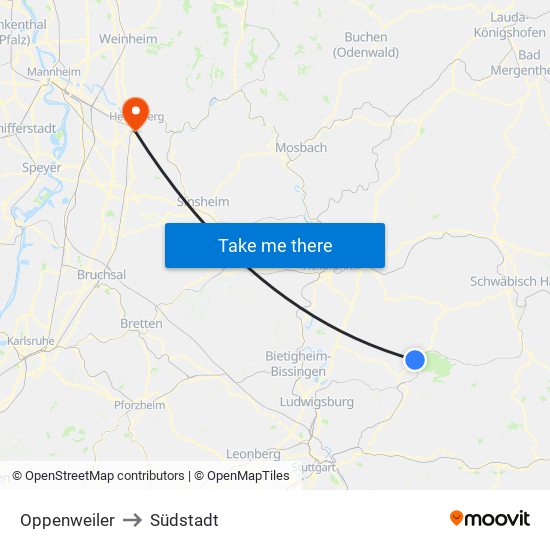 Oppenweiler to Südstadt map