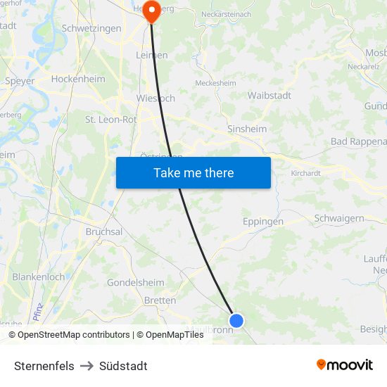 Sternenfels to Südstadt map