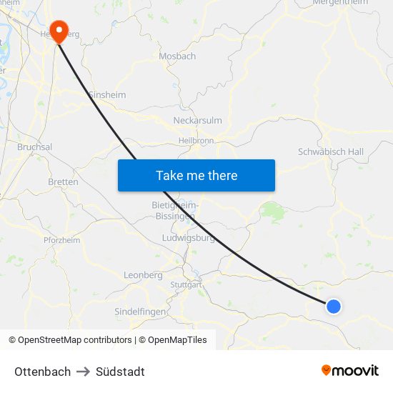 Ottenbach to Südstadt map