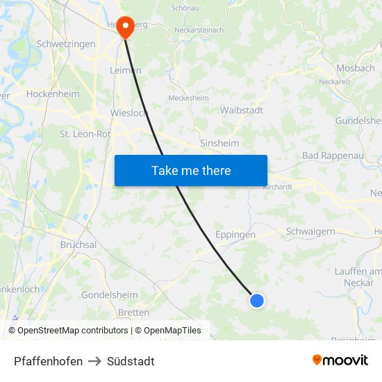 Pfaffenhofen to Südstadt map