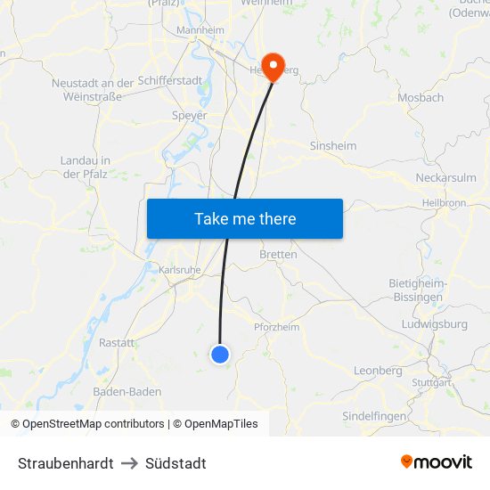 Straubenhardt to Südstadt map