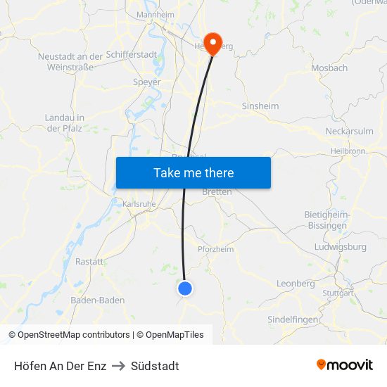 Höfen An Der Enz to Südstadt map