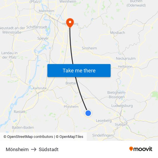 Mönsheim to Südstadt map