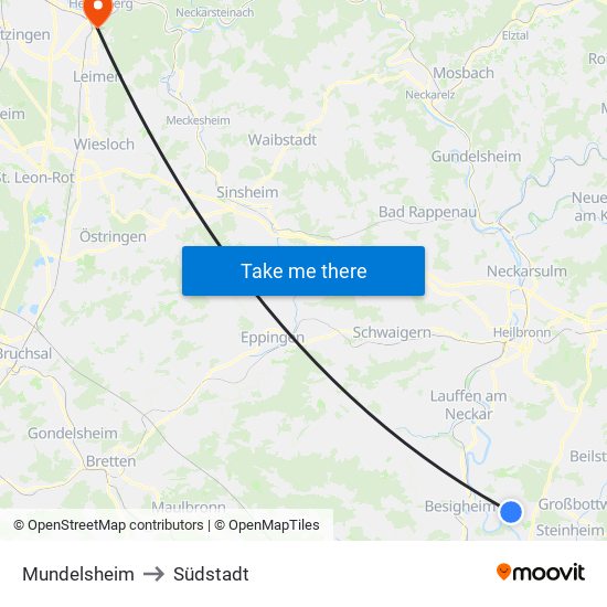 Mundelsheim to Südstadt map