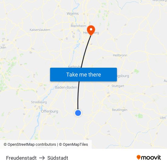 Freudenstadt to Südstadt map