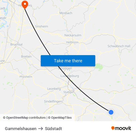 Gammelshausen to Südstadt map