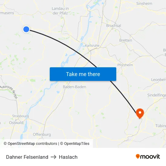 Dahner Felsenland to Haslach map