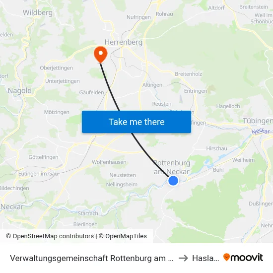Verwaltungsgemeinschaft Rottenburg am Neckar to Haslach map