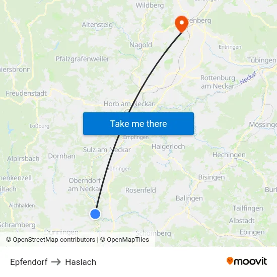 Epfendorf to Haslach map