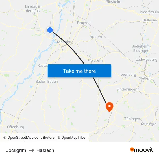 Jockgrim to Haslach map