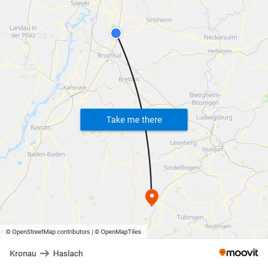 Kronau to Haslach map