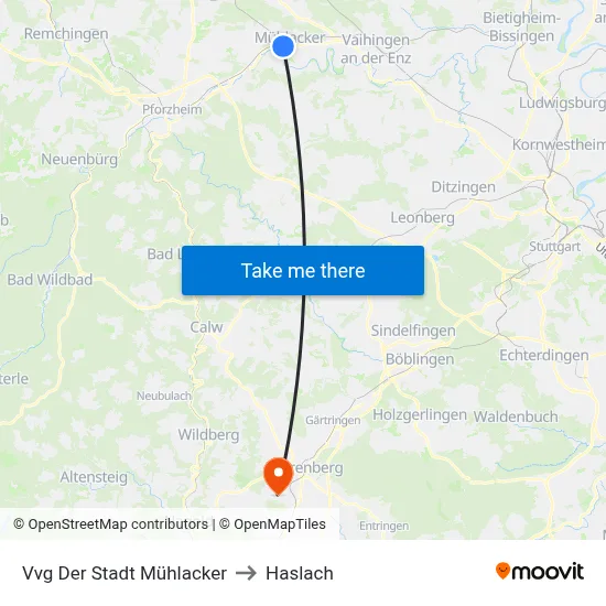 Vvg Der Stadt Mühlacker to Haslach map