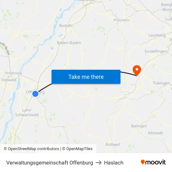 Verwaltungsgemeinschaft Offenburg to Haslach map