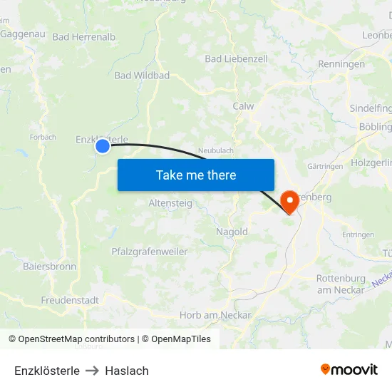 Enzklösterle to Haslach map