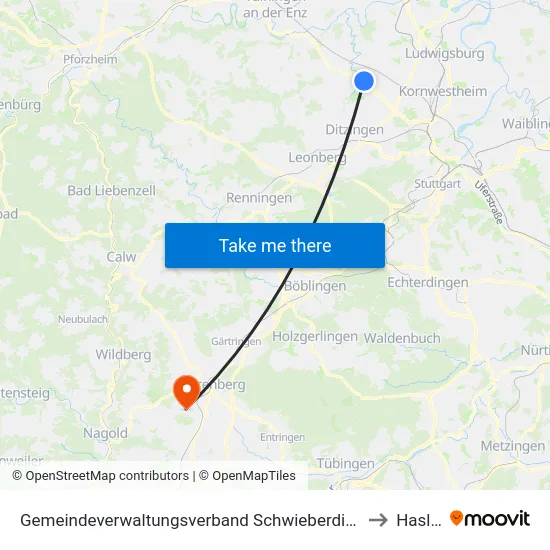 Gemeindeverwaltungsverband Schwieberdingen-Hemmingen to Haslach map
