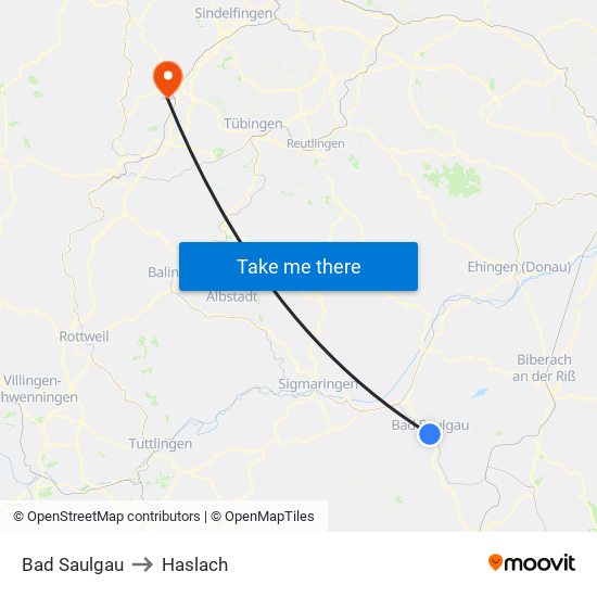 Bad Saulgau to Haslach map