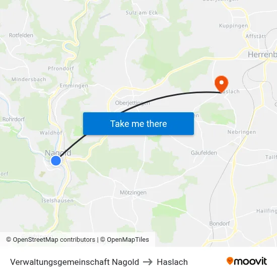 Verwaltungsgemeinschaft Nagold to Haslach map