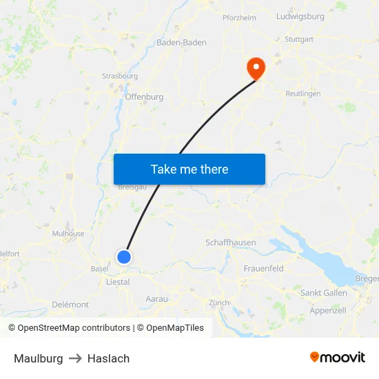 Maulburg to Haslach map