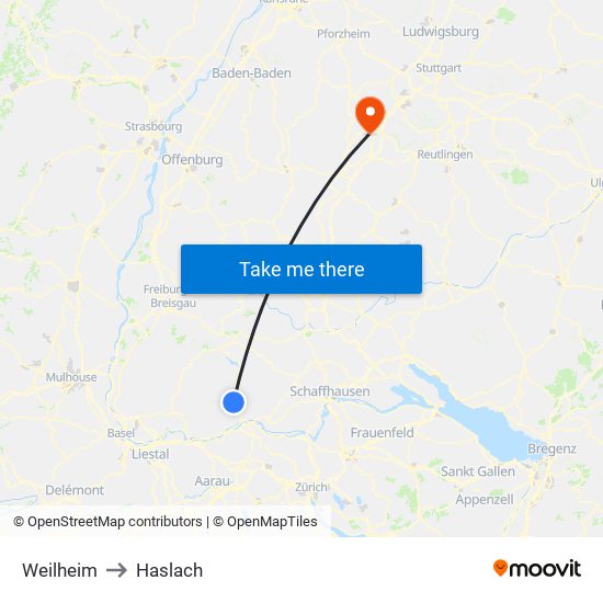 Weilheim to Haslach map