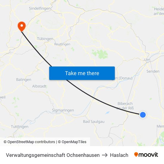 Verwaltungsgemeinschaft Ochsenhausen to Haslach map