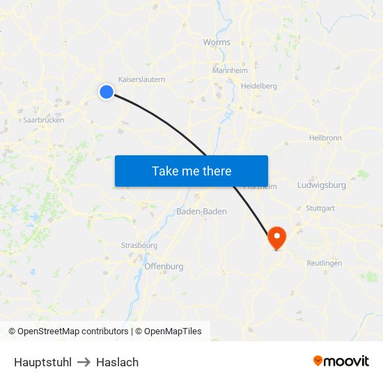 Hauptstuhl to Haslach map