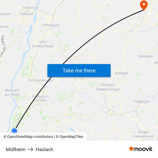 Müllheim to Haslach map